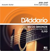 D`Addario EJ10 BRONZE 80/20 Струны для акустической гитары бронза Extra Light 10-47 EJ10