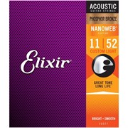 ELIXIR 16027 струны для акустической гитары, Phos Bronze NanoWeb Custom Light (011-052), ультра тонкое покрытие NanoWeb, фосфорная бронза 16027